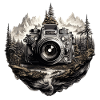 Camera in mountain landscape
