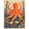 Octopus linocut print
