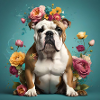 Vieux bouledogue anglais, fleurs