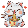 chat mignon mangeant des ramen
