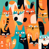 Boho Cats Abstract Plants