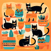 Boho Cats Abstract Plants 2
