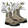 Hiking boots filled with meadow flowers