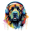 Bunter Leonberger mit Kopfhörer