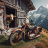 Vache et moto à l’alpage
