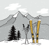 Skiing in winter in the mountains
