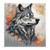 Wolf mit Farbflecken Hintergrund.