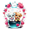 Two puppies in the aquarium.