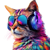 Cat with headphones and sunglasses