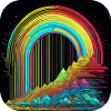 Psychedelic Motif Mountains with Rainbow