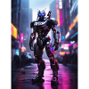 Neon Mecha in Stadtlichtern