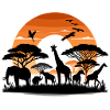 African safari at sunset