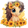 Sommerpony mit Sonnenblumen