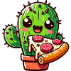 Kawaii Kaktus mit Pizza, Comic-Stil