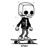 Fashionable skeleton skull: skateboard skateboarder