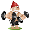 Bodybuilder Gartenzwerg mit Hanteln beim Training