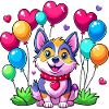 Hund mit bunten Luftballons