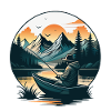 Serene Mountain Lake Fisherman Scene