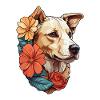 Hund mit bunten Blumen