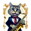 Jazz cat en costume avec saxophone