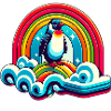 Penguin on rainbow cloud