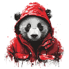 Panda bear in rain jacket