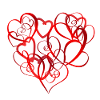 Red love hearts .