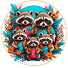 Cute adorable raccoon family