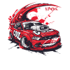 Rød sportsvogn tegneserie: Japan JDM Turbo Speed