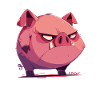 Small, angry, funny cartoon pig