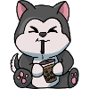 Anime Kawaii Bubble Tea Drinking Husky Hand Drawn