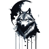 Wolf,Moon,Landscape,Ink,Painting