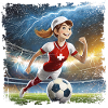 Fussballerin Comicfigur Stadion mit Blitzen