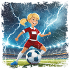 Fussballerin Comicfigur Stadion mit Blitzen