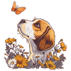 Beagle with butterfly