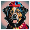 Chien déguisé en clown