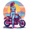 Rétro Synthwave Liberté Moto Motard