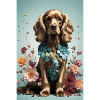 Brown Cocker Spaniel with flowers