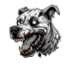 Tête blanche d’un chien zombie