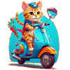 Cat Rides Scooter