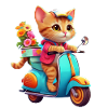 Cat Rides Scooter