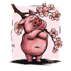 Offended Japanese Sakura Flowers Pig