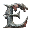 Letter "E" in dragon design.