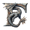 Letter "F" in dragon design.