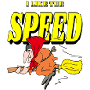 A witch rides a broom
