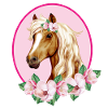 Romantisches braunes Pferd - Blüten rosa