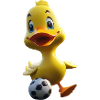 Duck Maskottchen Fußballkick