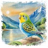 junger Wellensittich im Kinderbuchstil, Aquarell