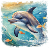 Niedlicher junger Delfin im Kinderbuchstil