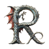Letter "R" in dragon design.